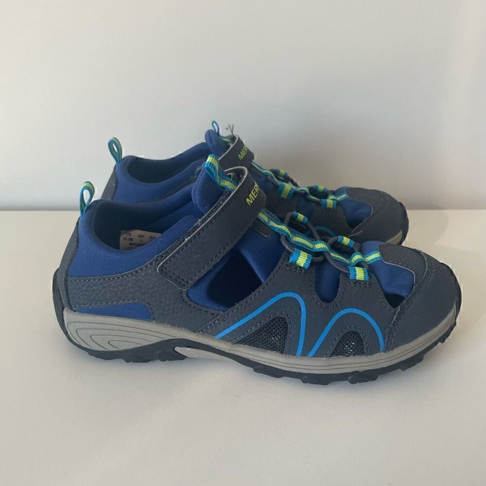 Merrell Hiking Sandals Sport Kids Youth Size 3 Waterproof Shoes Blue Grip Soles